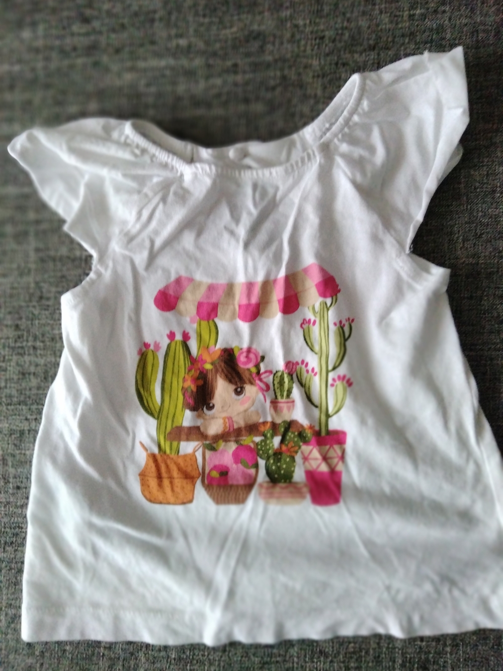 Mayoral White Short Sleeve Tee with Colorful Cactus Market Print